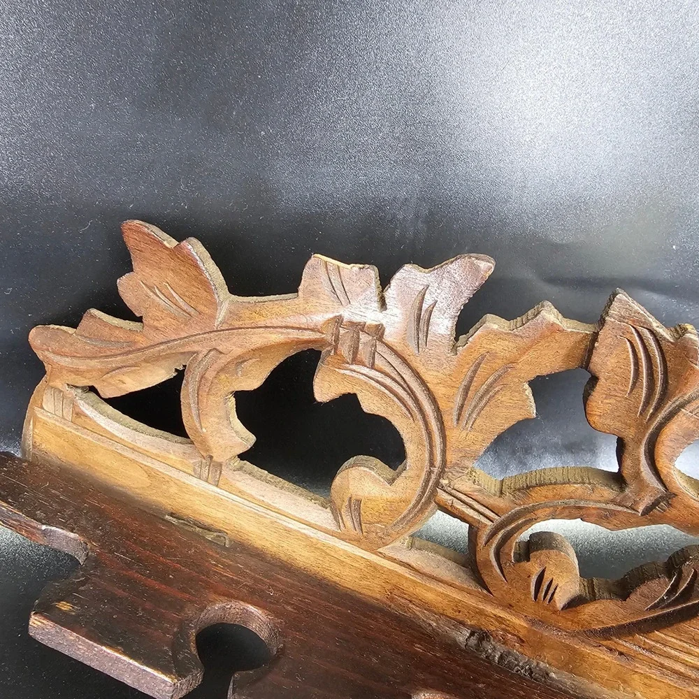 Rare Antique German Black Forest Carved Wood foldable Pipe Rack Wall Mount